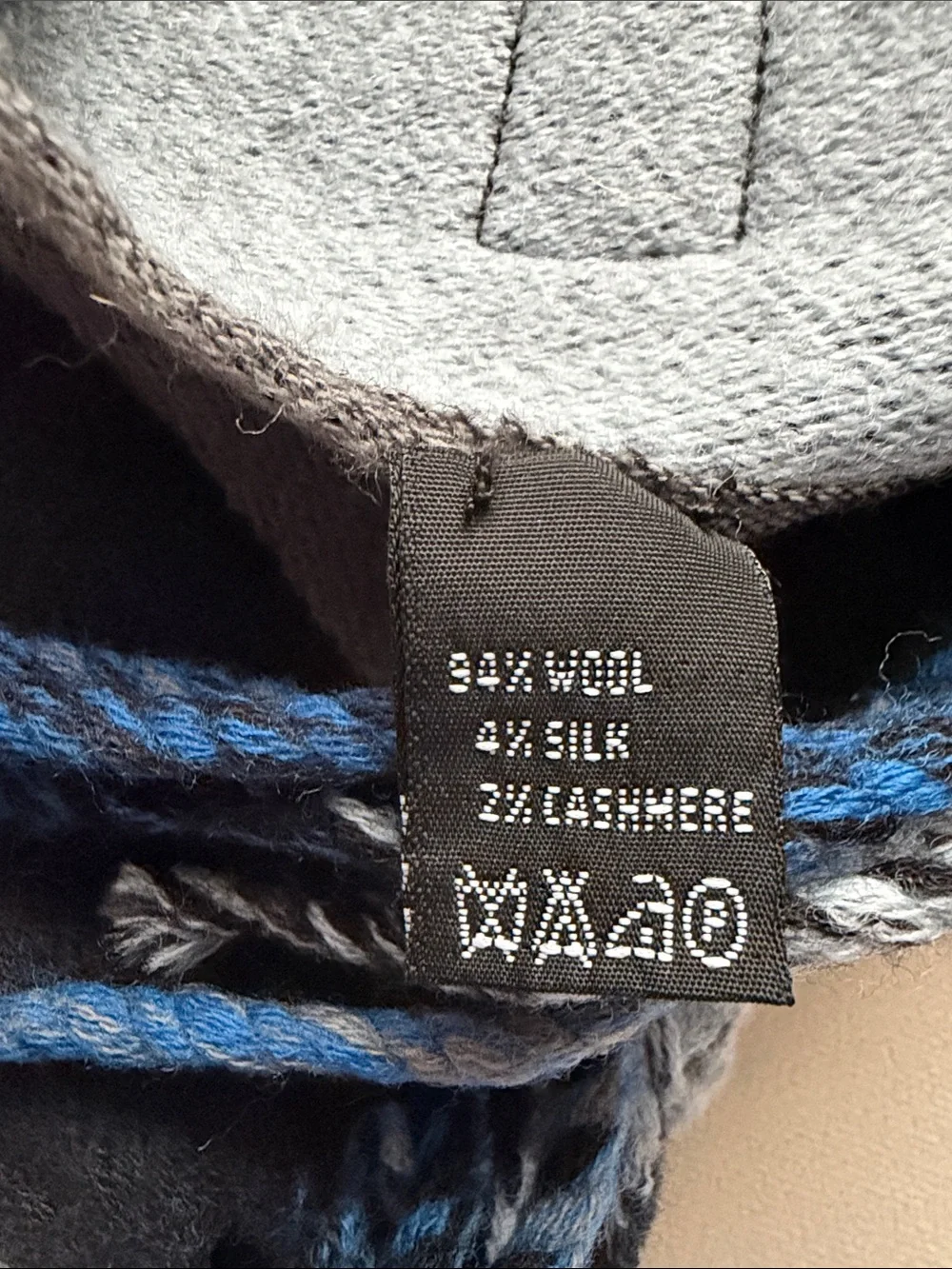 Coach wool silk cashmere Striped Scarf in Blue, Gray & Black